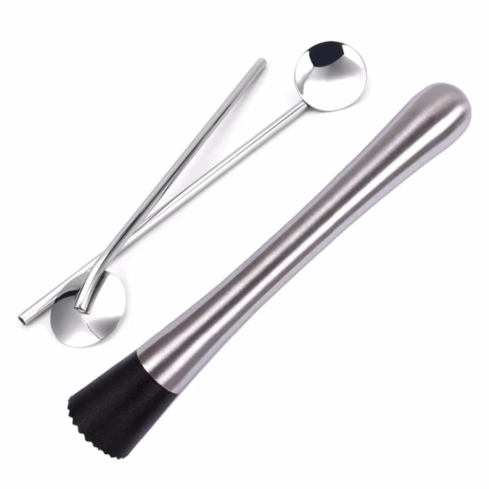 New Cocktail Muddler and Mixing Spoon Stainless Steel Bar Mixer Mojito