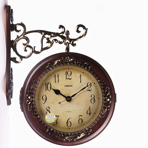 European Style Double Sided Wall Clock Creative Imitation Wood European Style Double Sided Wall Clock Creative Imitation Wood Living Room Clocks Hanging Zhongli Sheng Zhong Sides