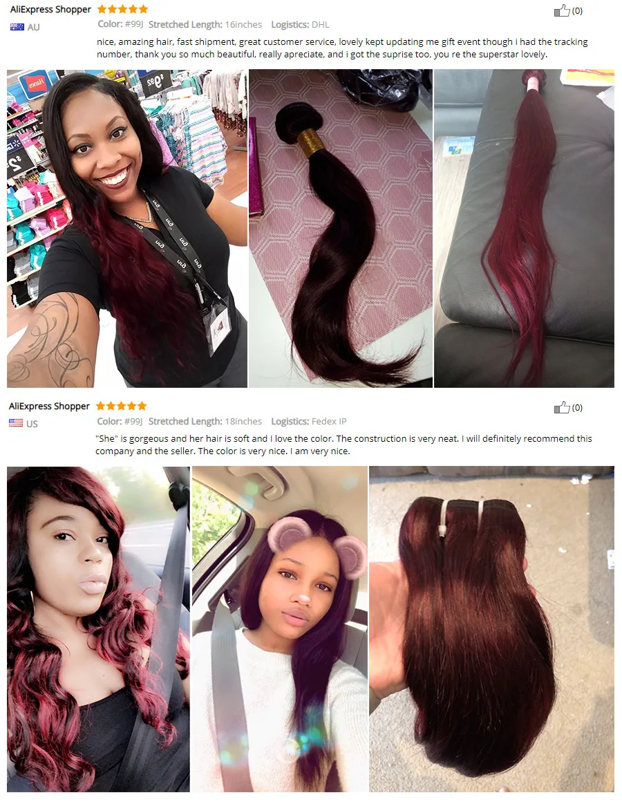 Ombre Hair Bundles Burgundy Bundles Brazilian Hair Weave Bundles 1B 99J 3 Bundles Straight Hair 100% Human Hair Remy Oxeye girl1