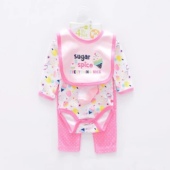 

Unisex Baby Clothes Sets Cotton Newborn Baby Boy Clothes Long Sleeve Girls Clothing Set 4PCS Infant Baby Rompers+Pant+Socks+Bib