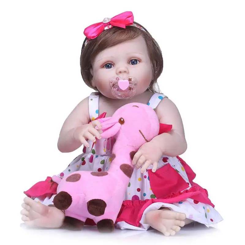 

22inch Reborn Baby Doll Soft Silicone Imitation Newborn Girl Toys Kids Sleeping Accompany Stuffed Toy DIY Dolls Set with Cloth