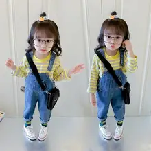 Детский комбинезон джинсовые штаны осенние новые детские штаны для девочек модные комбинезоны чулок ковбойские штаны детские джинсовые комбинезон