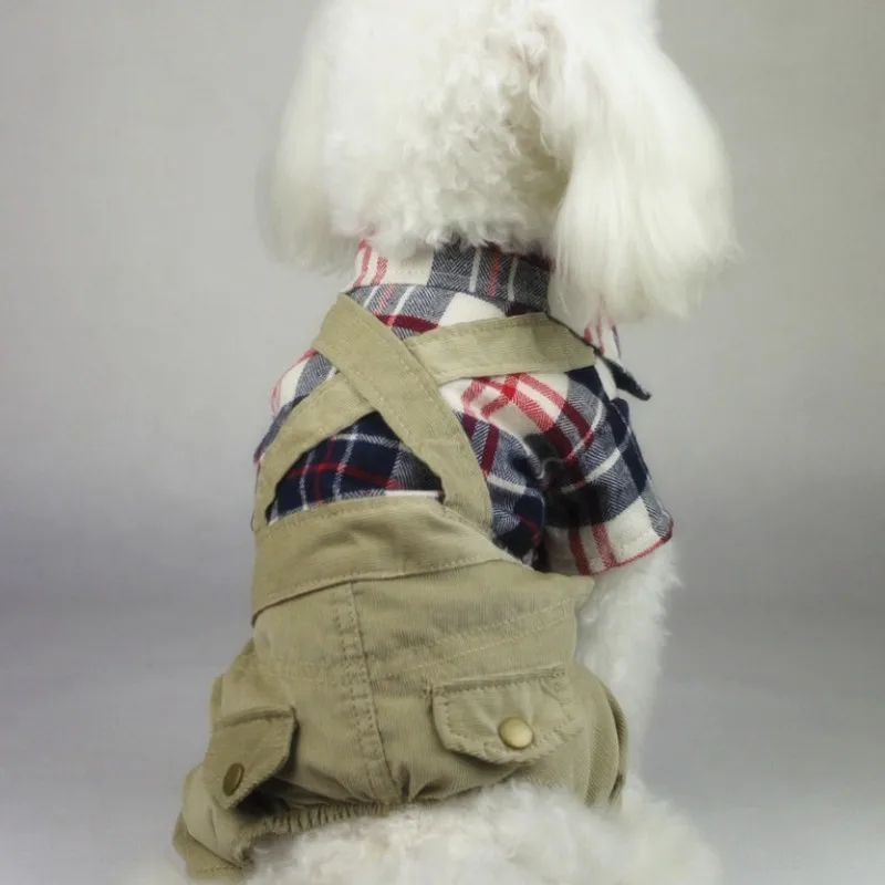 2019 New Dog Clothes For Small Dogs Large Size Pet Clothing Plaid Shirt Flannel Jumpsuit Pants