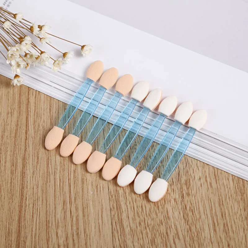 

10pcs/set Disposable Dual Eyeshadow Eyebrow Eyeliner Brush Sponge Tipped Oval Makeup Brush Applicator Tool Beauty Random Color