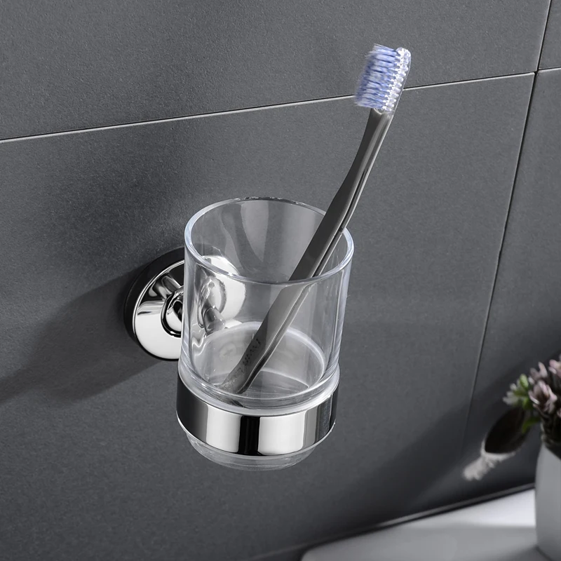SUS 304 Stainless Steel Toothbrush Tooth Cup Holder With Glass Cup Wall Mounted Bath Single Rack Bathroom Accessories
