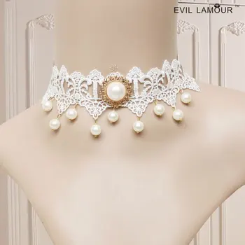 

Princess sweet lolita Royal vintage white bride and bridesmaids necklace short necklace chain lace artificial pearl JL-34