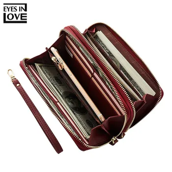 

EYES IN LOVE Double Zipper Wristband Long Clutch Wallets For Women Large Capacity Card Holder Purse Phone Pocket Wallet Female