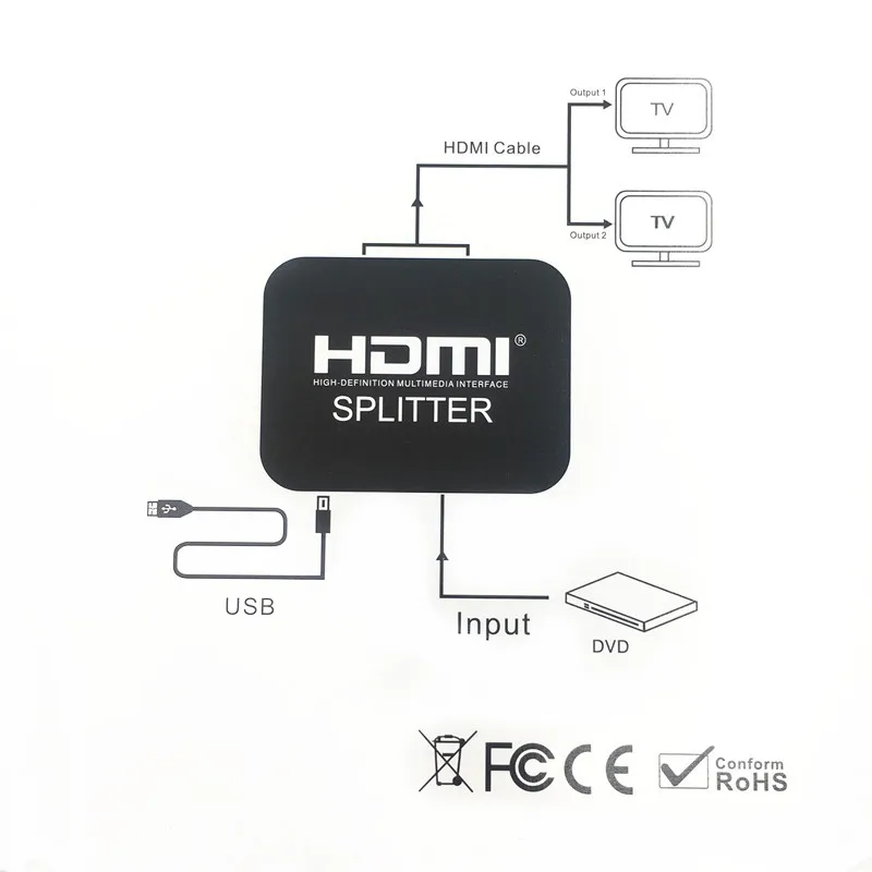 Hdmi Splitter 1x2 4 k Full HD 1080 p HDMI коммутатор 1 в 2 для HDTV DVD для PS3 Xbox Hdcp для стриптиза