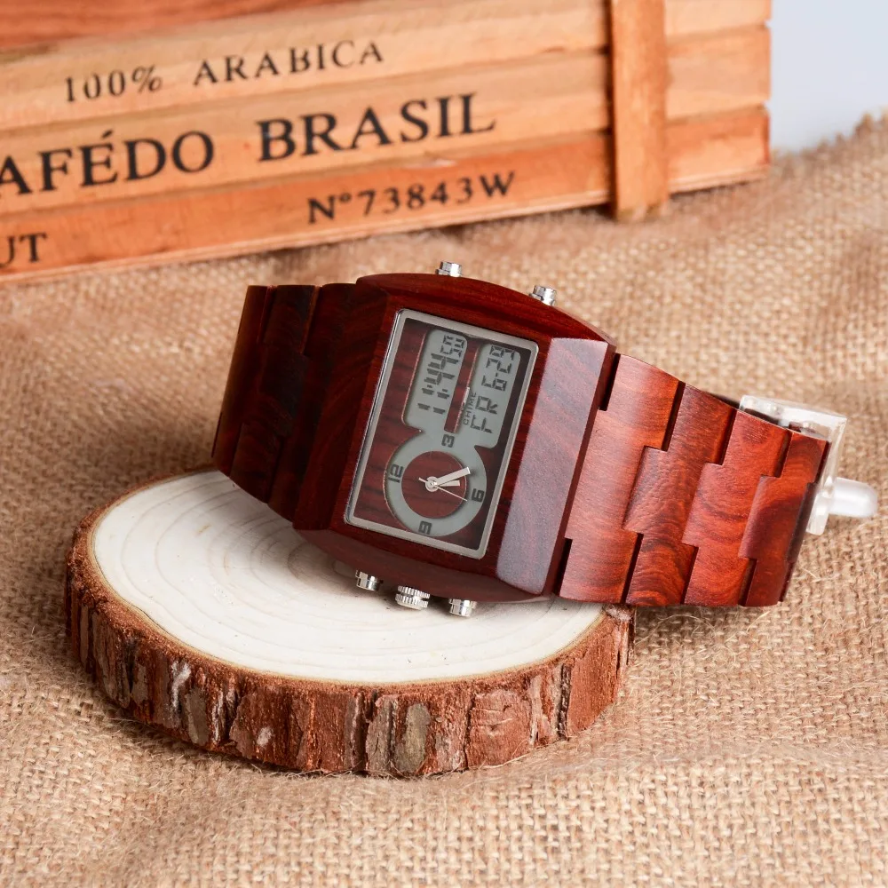 BEWELL деревянные мужские часы электронные многофункциональные светящиеся большие квадратные цифровые сандаловые часы мужские montre bois homme 021A