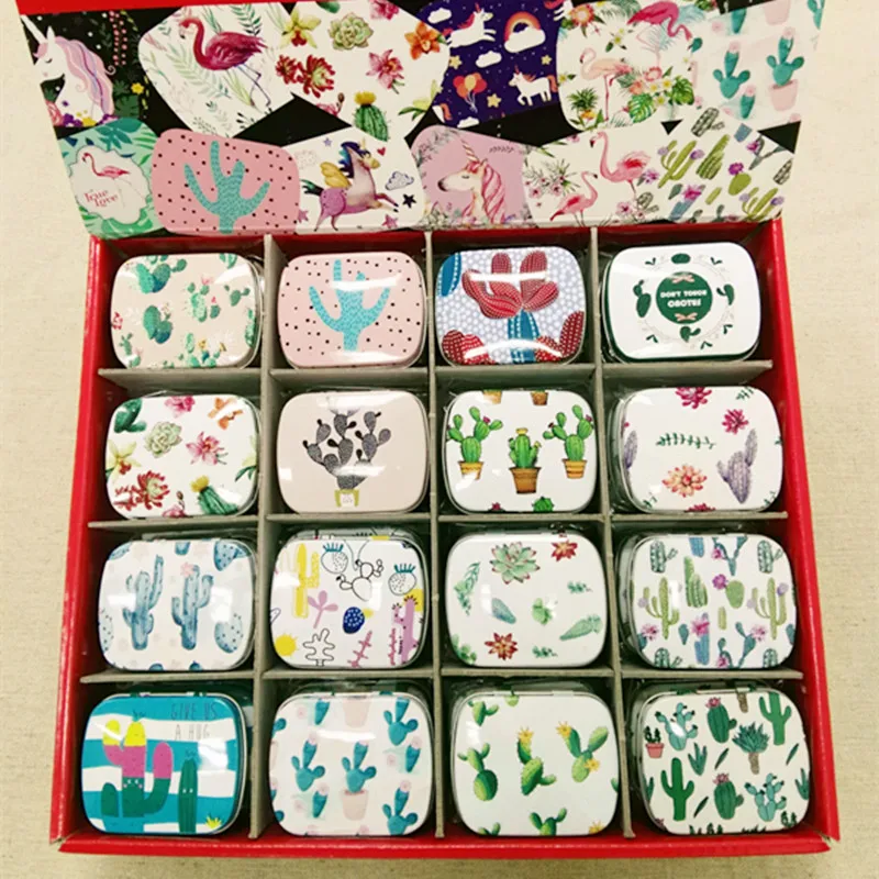 

36pc/box Cactus Style Mini Pill Case Collectables mini Box Diy storage box square lipstick case small tin box