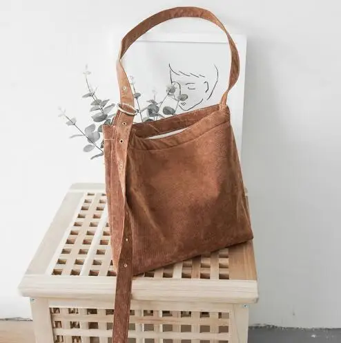 

Korean version of the thick corduroy canvas bag college wind female shoulder diagonal dual-use cloth bag