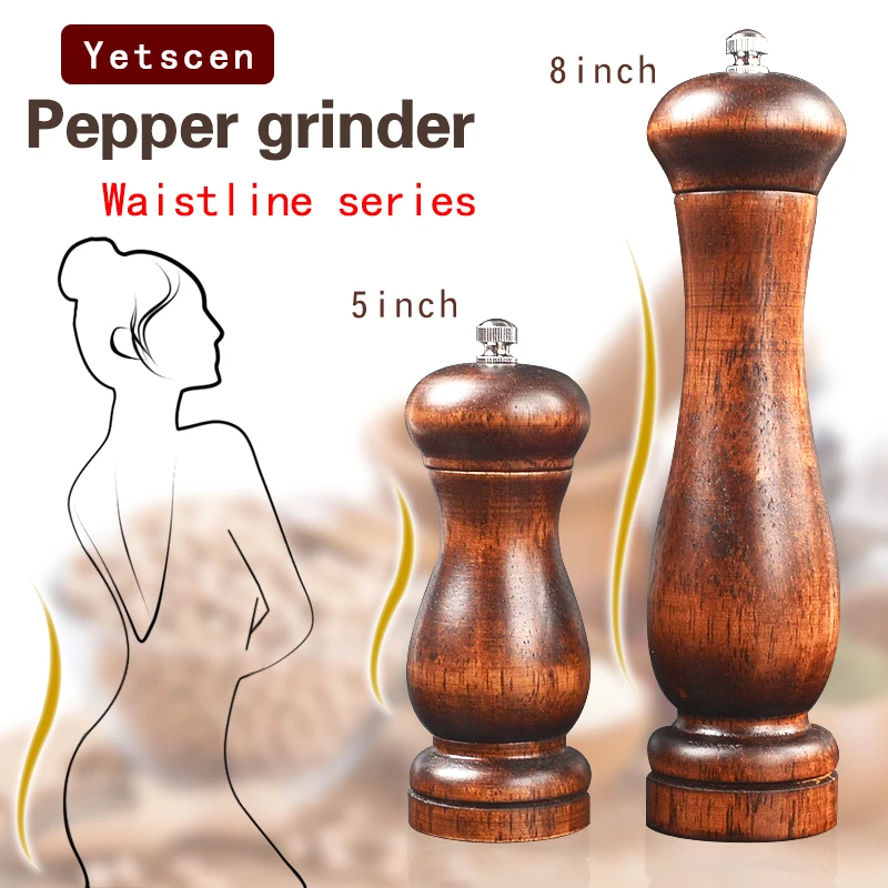 Kitchen tools cooking Salt And Pepper Grinder Hand Movement Oak Wood Pepper Mill