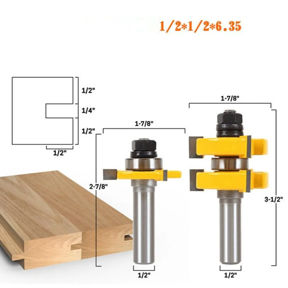 

1/2*1/2*6.35 2 Bit Tongue and Groove Router Bit Set Wood Milling Cutter Woodworking Engraving Tool HT06
