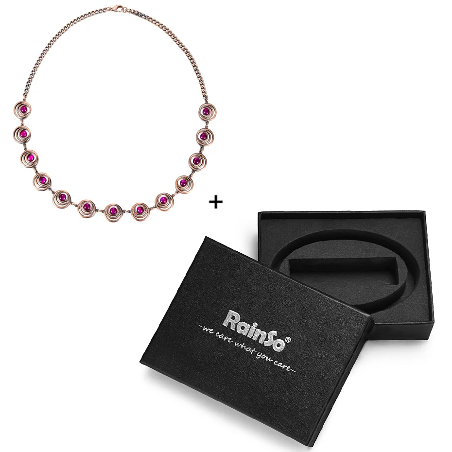 RainSo модное массивное ожерелье для женщин, магнитное био энергетическое здоровье, колье, толстая цепочка, синий/розовый/серый опал, медное ожерелье, подарки - Окраска металла: RR with box