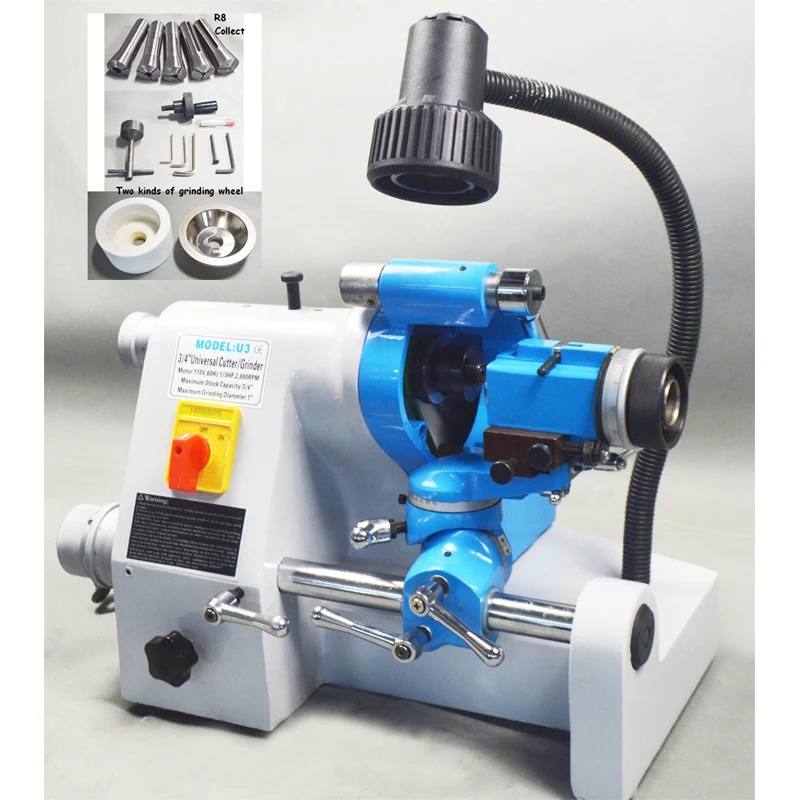 New U3 R8 Collets Universal Cutter Grinder Drill Sharpener Sharpening Machine for End Mill Twist Drill Cutter Grinding Tool 380V