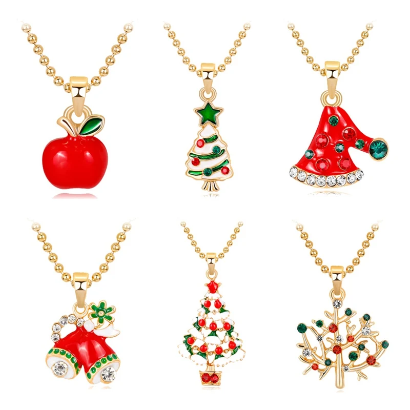 

1 Pcs Christmas Necklace Cute Santa Claus Christmas Hat Tree Apple Sock Pendants Necklaces For Women Fashion Jewelry Xmas Gifts