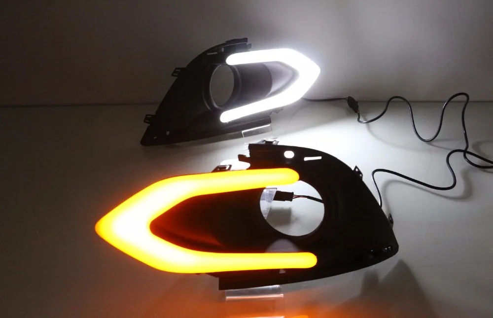

Qirun led drl daytime running light for Mitsubishi mirage with yellow turn signal, dimmer function and wireless control