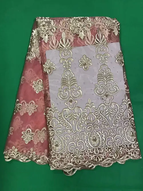 Wholesale pink nigerian beaded lace fabrics 2017 high quality african french net lace fabric for font