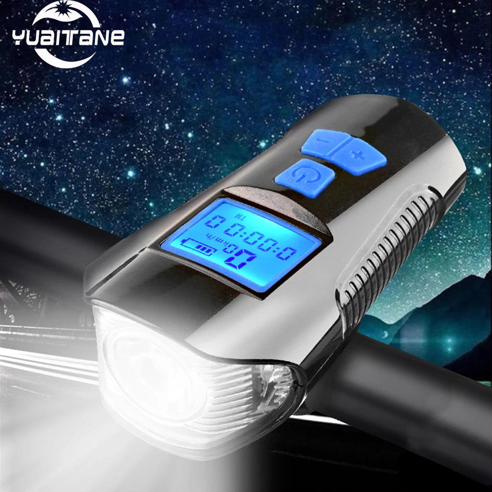 Bicycle Headlight USB Rechargeable Bike Front Head Light Dual LED Lamp With Horn
