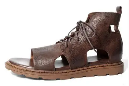 Мужские летние модные сандалии из натуральной кожи на шнуровке; мужские сандалии; - Цвет: as pic