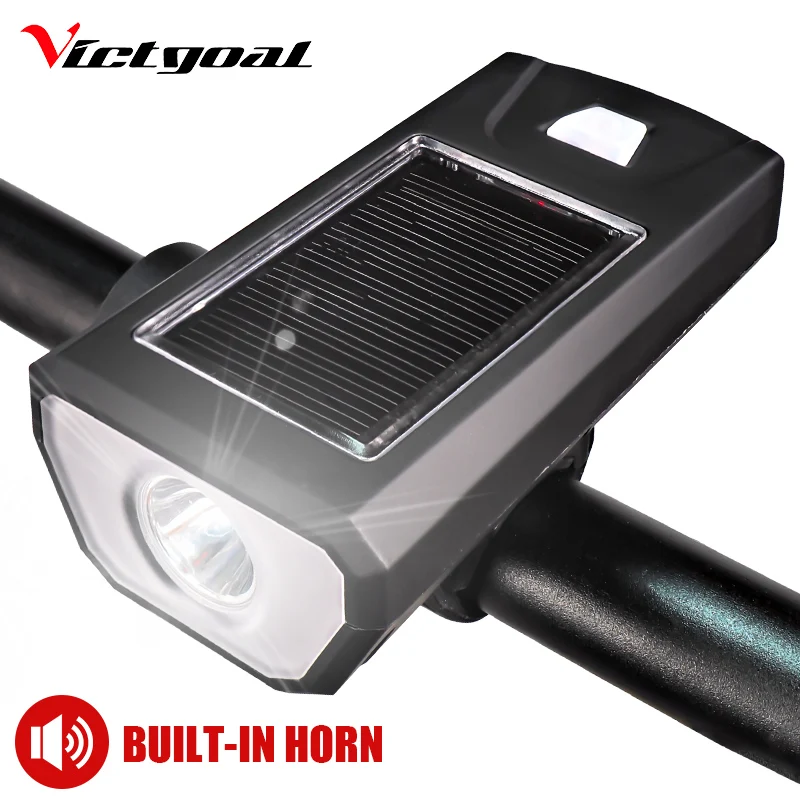 

VICTGOAL USB Solar Rechargeable Bike Light Flashlight For Bicycle Headlight Bike Horn Bell Mountain Bike Cycling LED Front Lamp
