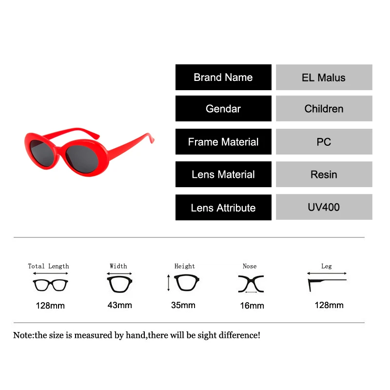 [EL Malus] Модные Детские солнечные очки UV400 овальная оправа солнцезащитные очки для девочек и мальчиков красные черные белые оттенки линзы зеркальные очки