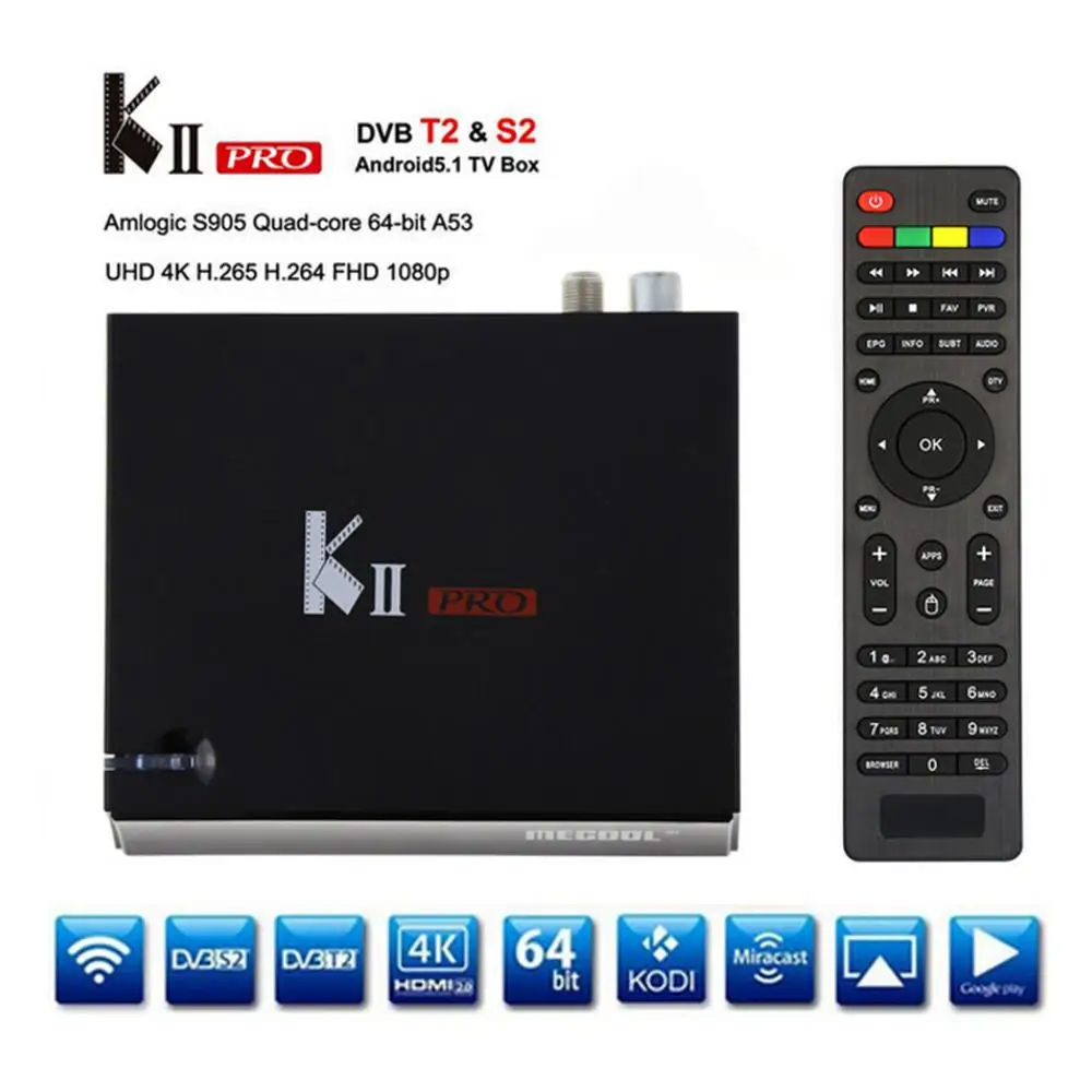 MECOOL KII PRO Android 7.1.1 ТВ приставка DVB-S2 DVB-T2 K2 PRO Amlogic S905D четырехъядерный 2G16G 4K Cline NEWCAMD 2,4/5 GHz двойной Wifi