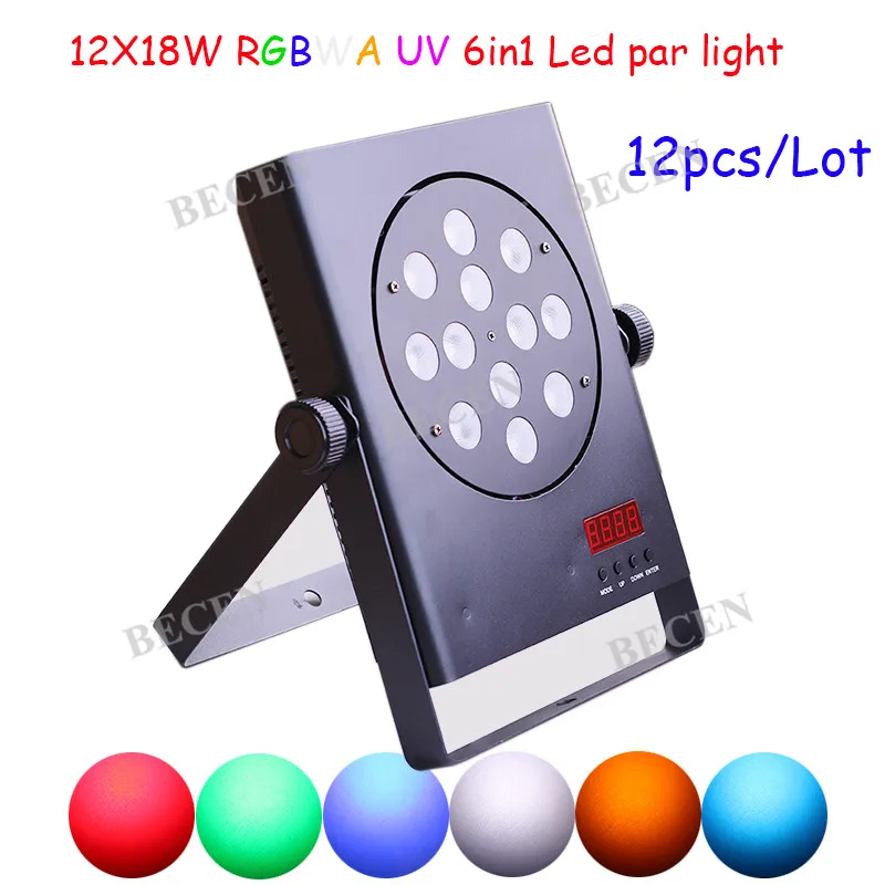 

free shipping 12pcs 12x18w rgbwa uv 6in1 led flat par can light for dj bar club party wedding use