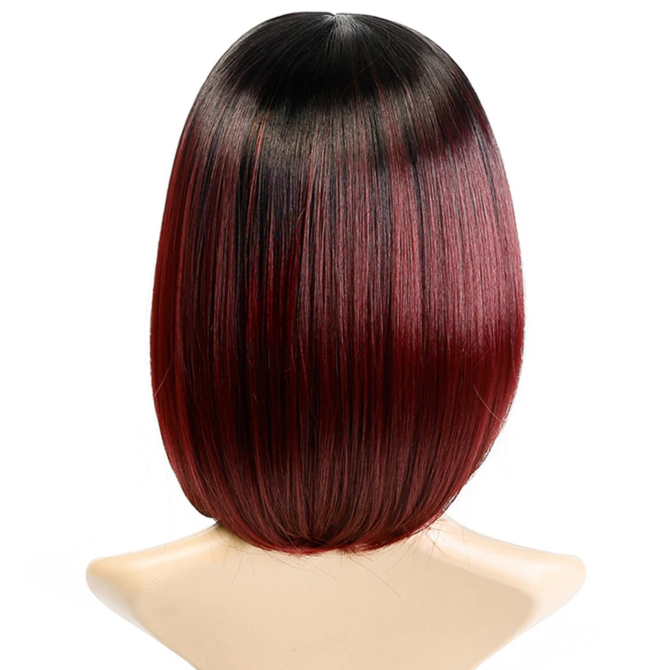 Difei Short Red Ombre Bob Middle Part Wig Shoulder Length Heat