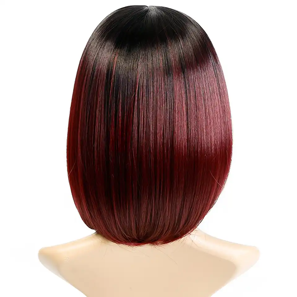 Difei Short Red Ombre Bob Middle Part Wig Shoulder Length Heat