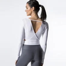 Новая ажурная одежда для йоги с глубоким v-образным вырезом сзади футболка с длинными рукавами Повседневная Спортивная одежда футболка с длинными рукавами