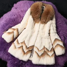 Осенне-зимнее женское пальто из натурального кроличьего меха с воротником из меха енота, женская тонкая верхняя одежда, пальто VK2217