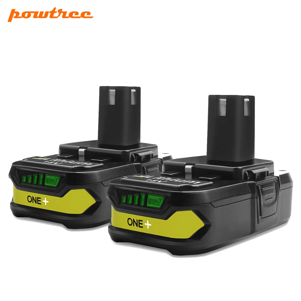 Powtree для Ryobi, комплект из 2 предметов, 18V 2500 мА/ч, P107 Li-Ion Перезаряжаемые Батарея Замена Ryobi RB18L25 P100 P102 P103 P104 P105 P108 L10 - Цвет: 2 PACK