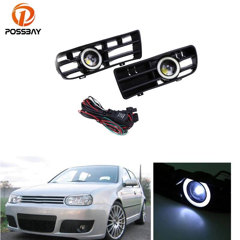 

POSSBAY White/Red/Blue Fog Light Front Bumper Angel Eyes DRL Daytime Running Driving Lights Gille for VW GOLF GTI MK4 1998-2006