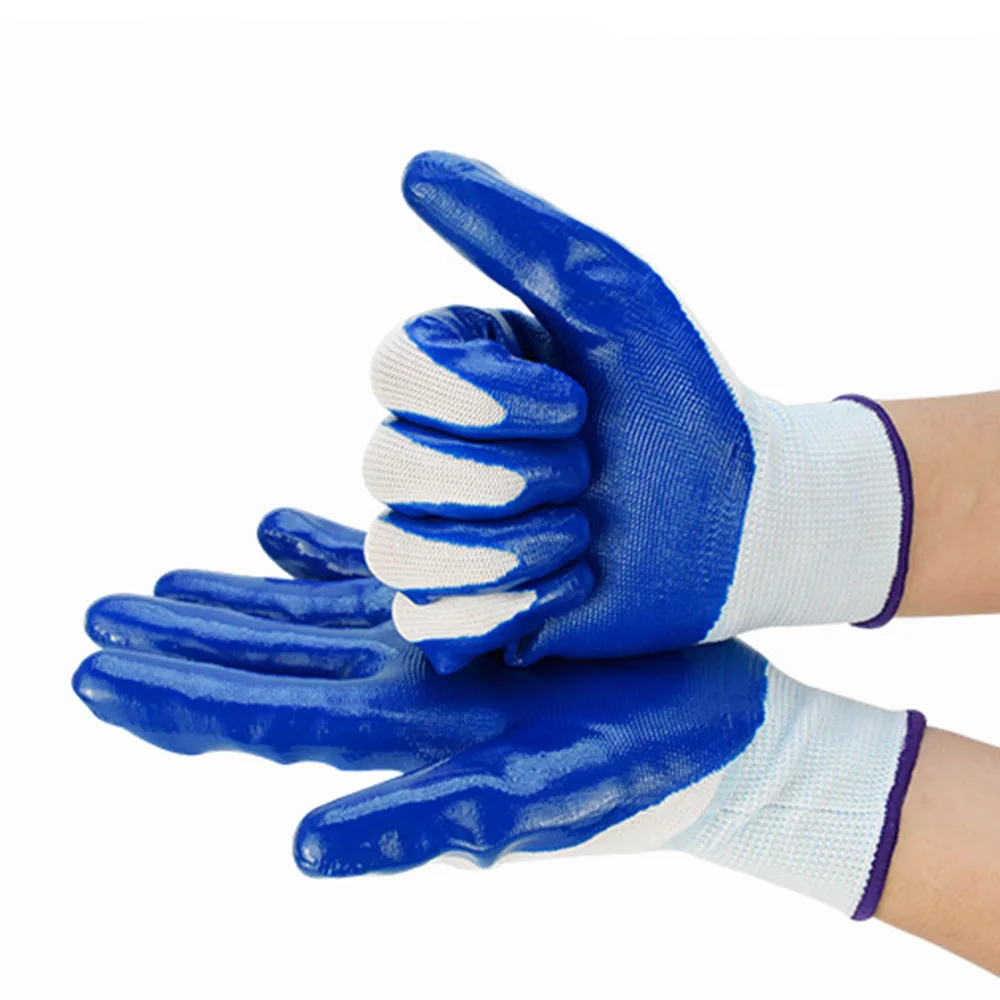 Нитриловая синяя/белая перчатка Нескользящая износостойкая Антикоррозийная мягкий латекс для механической обработки защитных перчаток(1 пар/упак