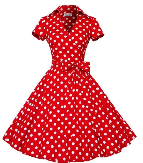 Женское винтажное платье с отложным воротником, в горошек, с v-образным вырезом, OL, тонкое сексуальное платье, 50 s, Одри Хепберн, красное, черное, свободное платье, Vestidos - Цвет: Dot Red