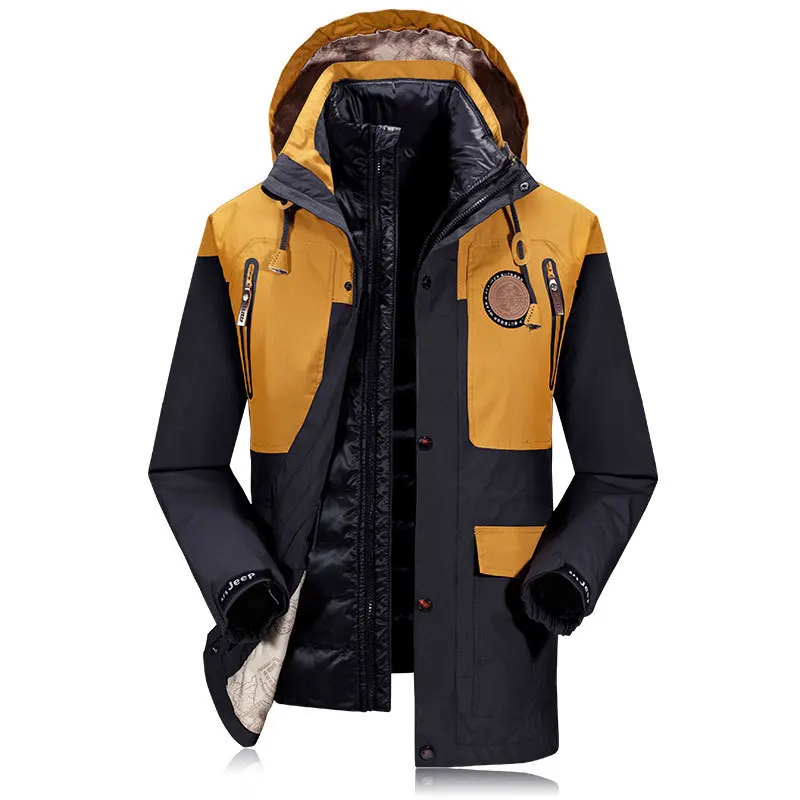 

2018 New Winter Mens Casual Jacket 90% White Duck Down Patchwork Hooded 2pcs Fleece Warm Wind-Proof Jackets Coats Straight Brand