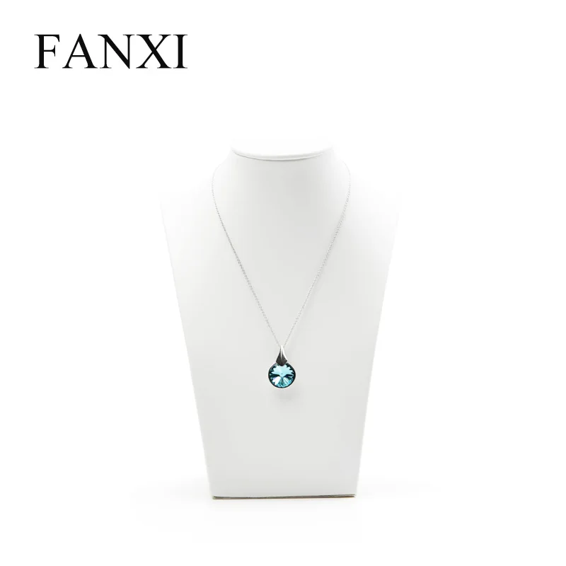 FANXI Stylish White PU leather Jewelry Display Stand Mannequin Model Pendant Display Necklace Bust Holder Jewelry Organizer