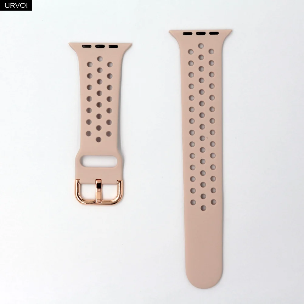 Pink sand URVOI спортивный ремешок для наручных часов Apple Watch NIKE+ series 5/4/3/2/1 ремешок для наручных часов iWatch, силиконовой лентой штырь на замену-and-tuck металлической пряжкой - Цвет ремешка: Pink sand