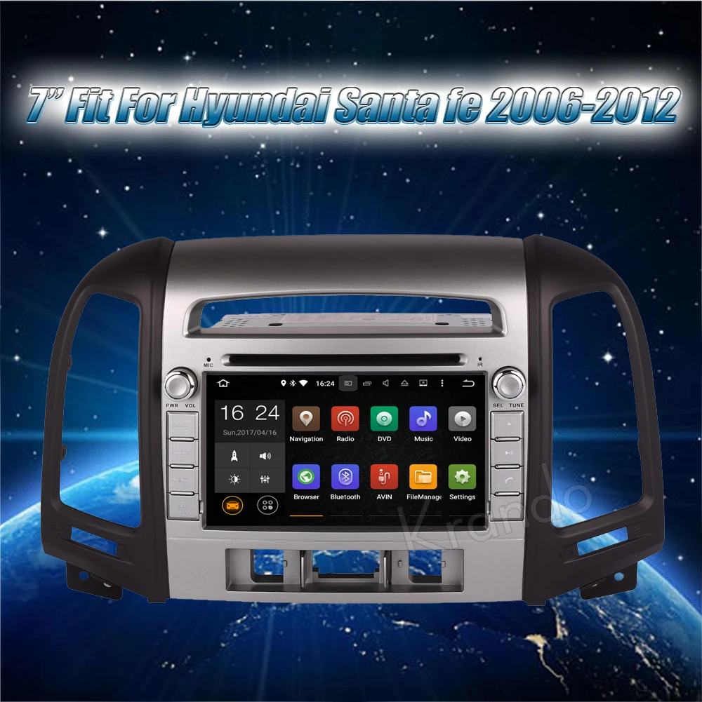Discount Krando Android 9.0 car radio gps 2 din car dvd player for hyundai santa fe 2006-2012 3 Hole car multimedia navigation system 1