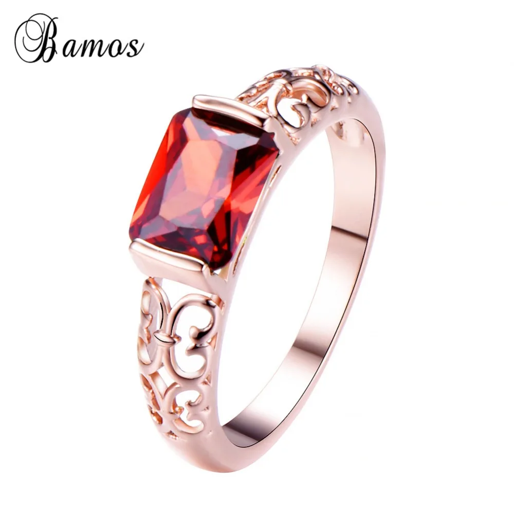 

Bamos 4 Color Princess Cut Cubic Zirconia Ring Fashion Rose Gold Filled Wedding Rings For Women Unique Birthstone Jewelry