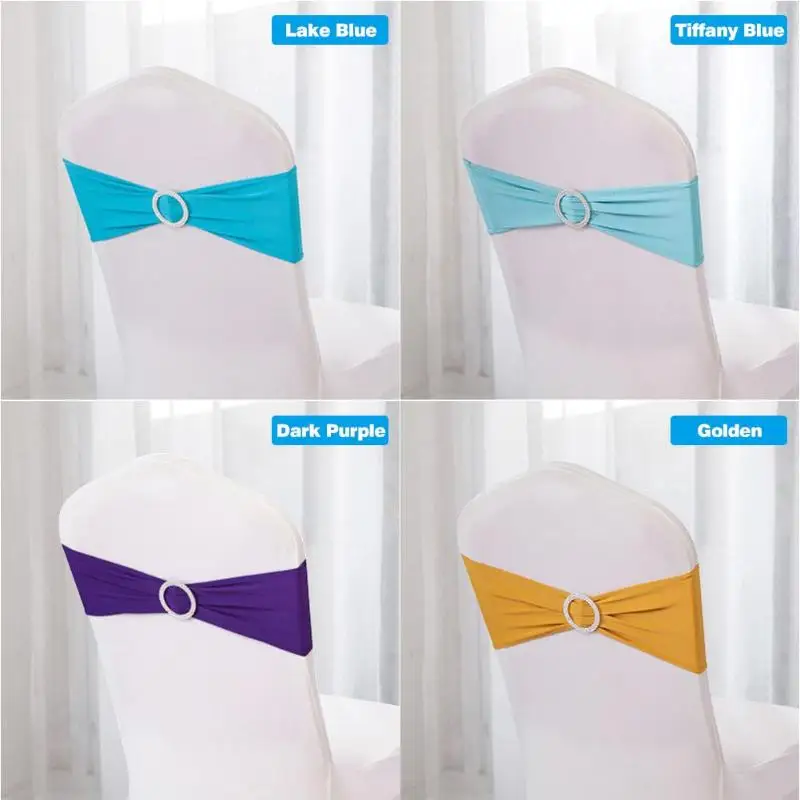 

36x15cm Bow Knot Elegant Spandex Chair Cover Sashes Stretch Cotton Chairs Bands with Buckle for Hotel Wedding Decoration