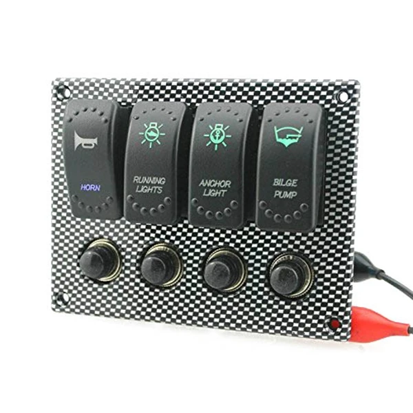 

NEW 1pcs 4 Gang Waterproof Etched 3PINS Rocker Switch Panel with Circuit Breaker Overload Protected For Marine Boat Yacht RV
