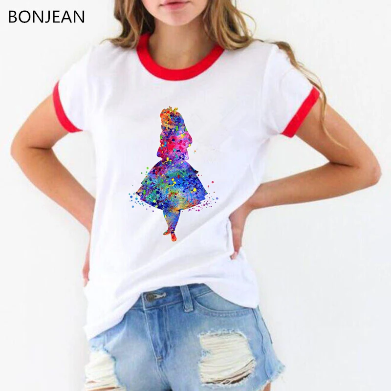 

Alice In Wonderland Quote t shirt women Summer Fashion tee shirt femme Cute Girl Casual Tops tshirt female Hip Hop Style