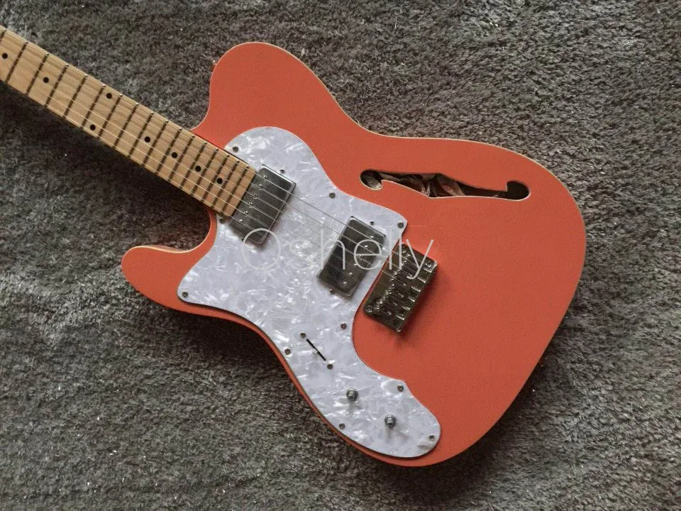 Высшее качество QShelly пользовательский розовый левшей F отверстие pearloid pickguard maple neck