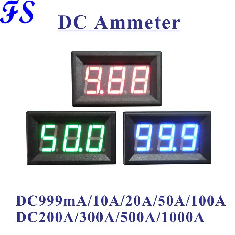 YB27C DC 10A 50A 100A 200A 500A Мини цифровой амперметр измеритель тока постоянного тока ампер тестер синий красный зеленый светодиодный дисплей Амперметр Панель