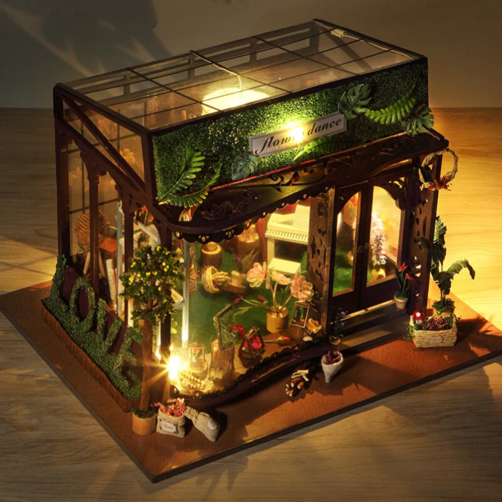 DIY Doll House Miniature Dollhouse With Furnitures Beautiful flower shop Toys For Children New Year Christmas Gift