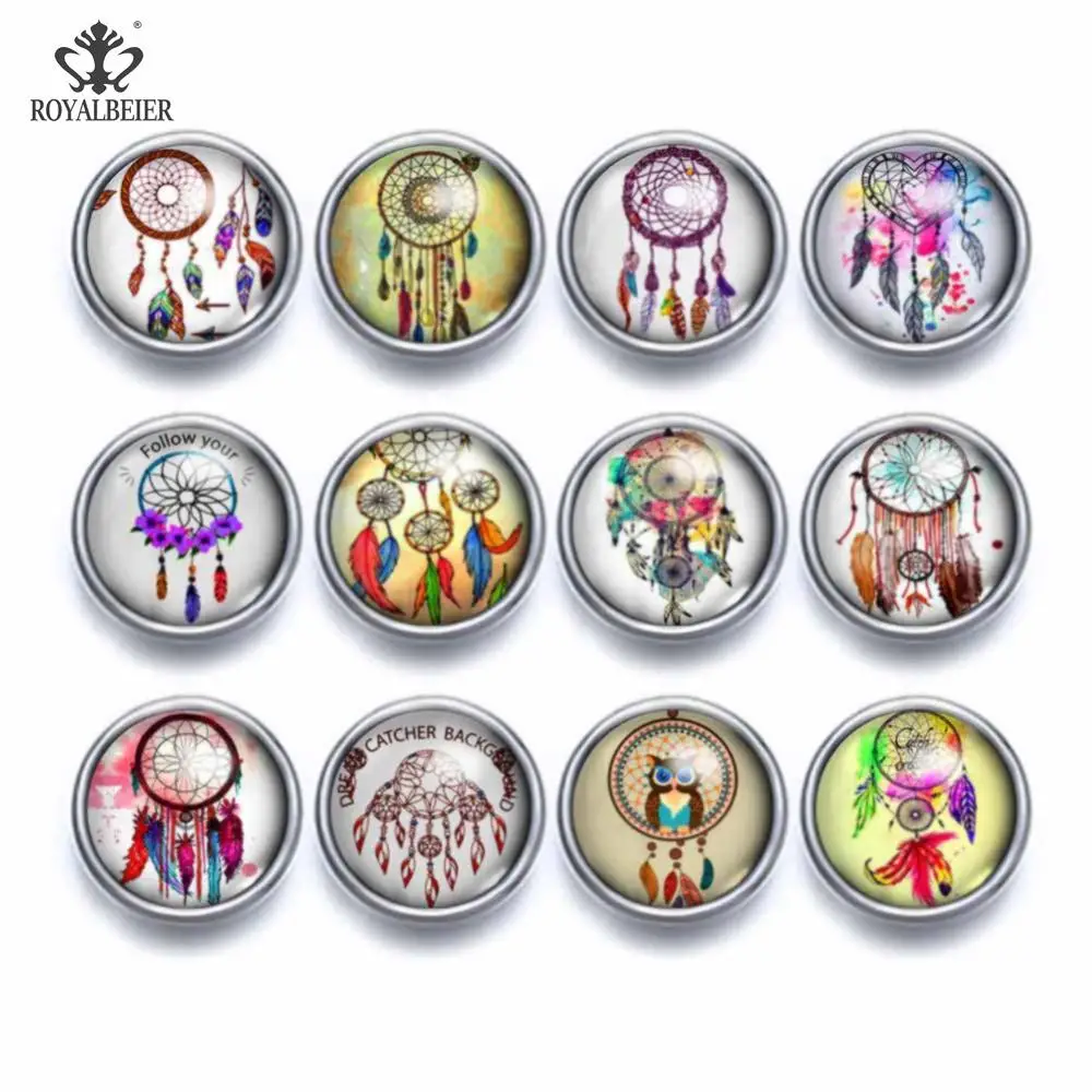 RoyalBeier 12 шт./лот кнопки с цветочным узором 12 мм стеклянные кнопки DIY для браслета и браслета круглые оснастки ювелирные изделия для женщин - Окраска металла: KZ1067