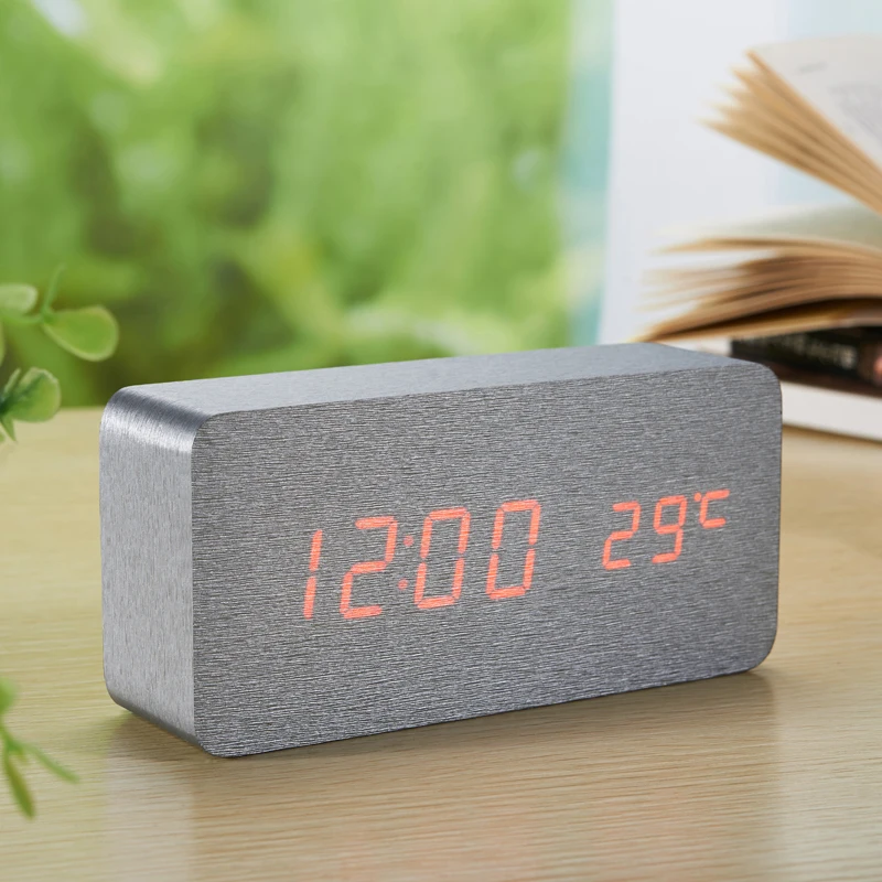 New Digital Alarm Clock wooden Silver Skin clock Sound Control Led Desktop Table Bedside reloj despertador electronic watch