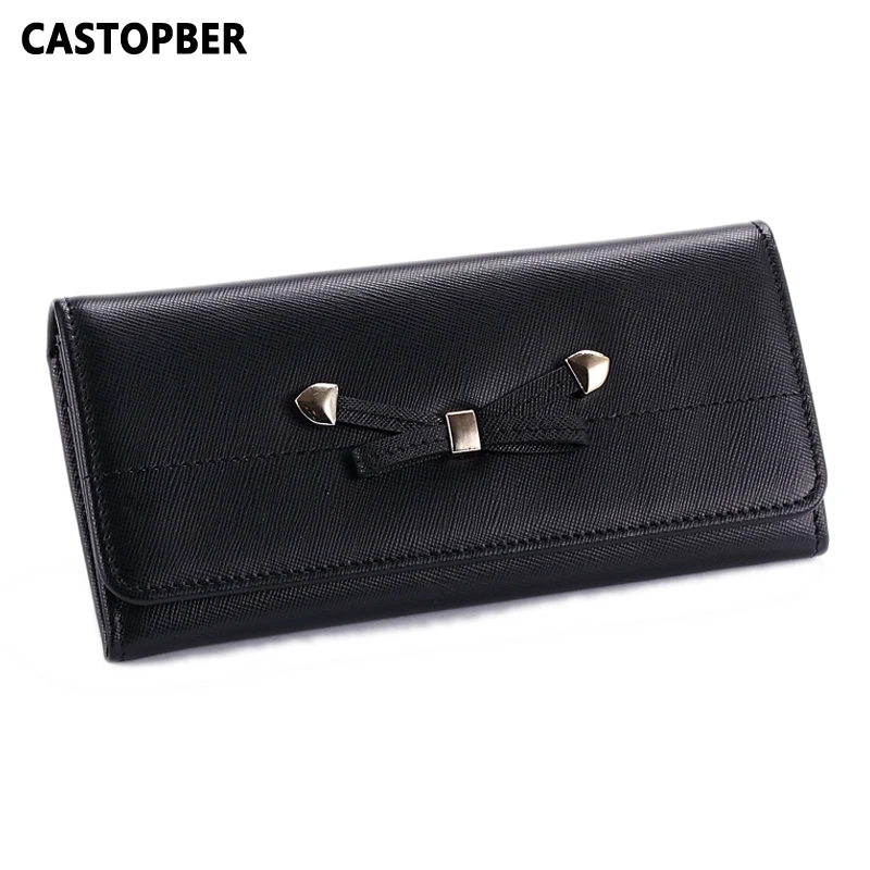 

Fashion Cowhide Split Leather Cute Women's Bow Wallet Long Style Wallets Cross Pattern Ladies Purse High Quality Famous Brand